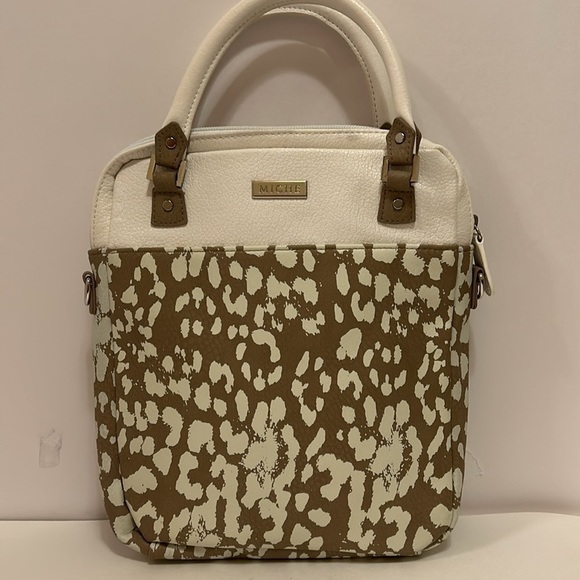 Miche Vegan Tan & White Splatter Convertible Handbag - Picture 1 of 10